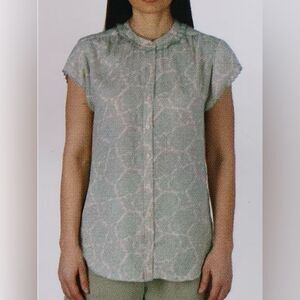 Joie Women’s NWT Green Paisley Stamp hort Sleeve Scallop Edge Top Size XXL